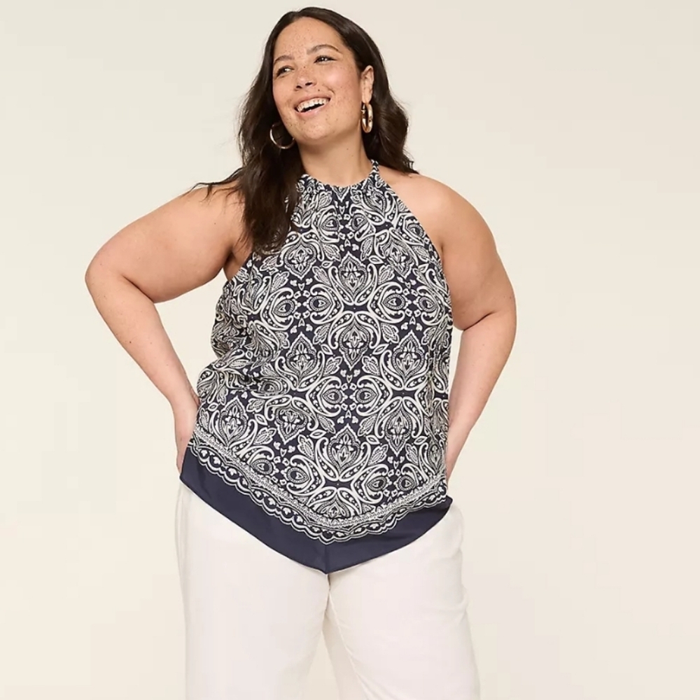 NWT Halter Neck Bandana Hem Popover Top 22